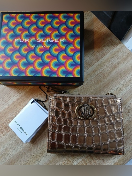 Kurt Geiger Handbags - Kurt Geiger Metallic Bronze Croc-Embossed Wristlet with Emblem  Retail $118